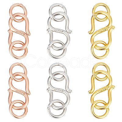 GOMAKERER 6Pcs 3 Colors 925 Sterling Silver S-Hook Clasps FIND-GO0001-44B-1