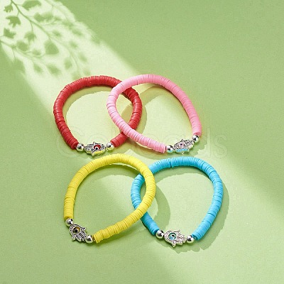 4Pcs 4 Colors Polymer Clay Heishi Surfer Stretch Bracelets Set BJEW-JB08758-1