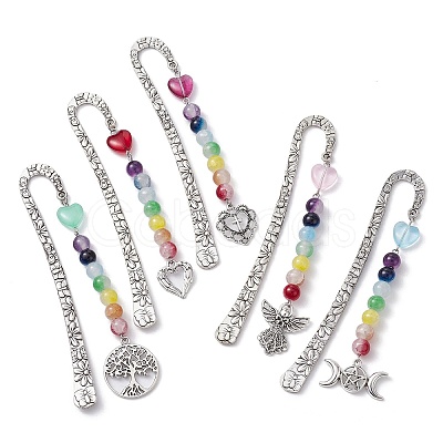 Flower Pattern Alloy Hook Bookmarks AJEW-JK00250-1