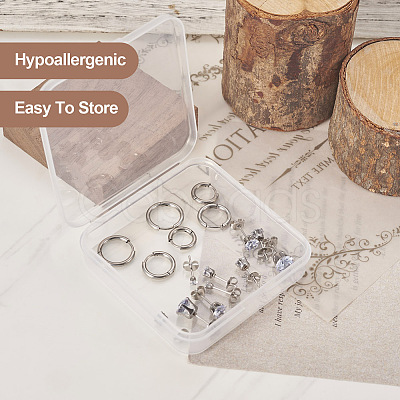 16Pcs 8 Style Clear Cubic Zirconia Stud Earrings & Titanium Steel Huggie Hoop Earrings DIY-TA0004-54-1