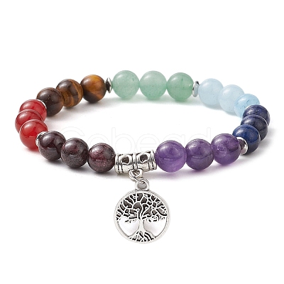 Chakra Gemstone Beaded Stretch Bracelets BJEW-JB10204-03-1