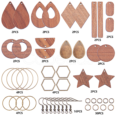 SUNNYCLUE DIY Walnut Wood & CCB Plastic Pendants Dangle Earring Making Kits DIY-SC0012-43AB-1