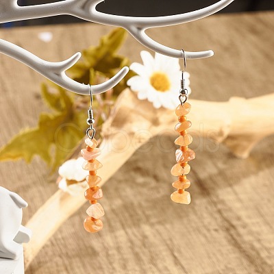 Natural Red Aventurine Chips Dangle Earrings with Glass EJEW-JE04840-01-1