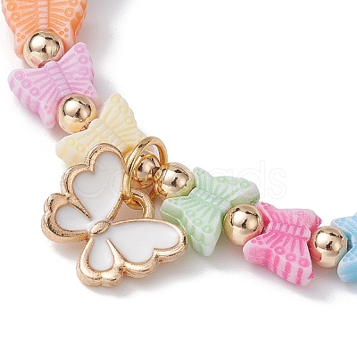 Polymer Clay Heishi Surfer Stretch Bracelet with Acrylic Butterfly Charms BJEW-JB09915-01-1