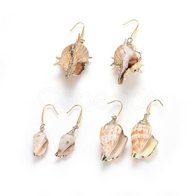 Electroplated Conch Shell Dangle Earrings EJEW-JE02984-1