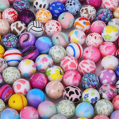 Printed Round Silicone Focal Beads SI-JX0056A-176-1