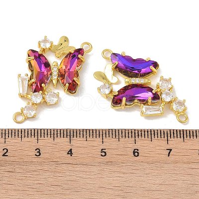 Brass Pave Medium Violet Red & Clear Cubic Zirconia Connector Charms KK-P273-09G-1