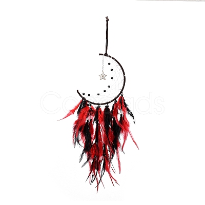 Moon Woven Net/Web with Feather Pendant Decoration HJEW-I013-05-1