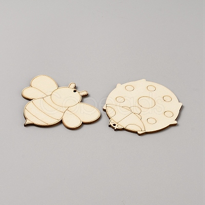 60Pcs 10 Style Spring theme Butterfly/Ladybird/Flower Unfinished Wood Pieces DIY-CJC0012-01-1