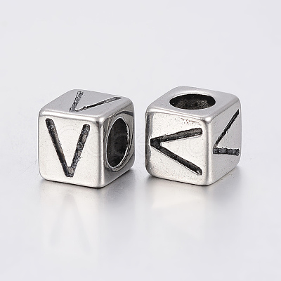 304 Stainless Steel Large Hole Letter European Beads STAS-H428-01AS-V-1