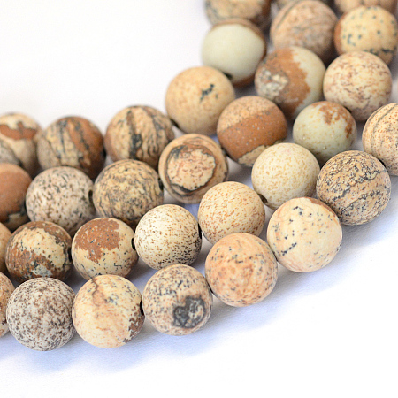Frosted Natural Picture Jasper Round Bead Strands X-G-E334-6mm-26-1