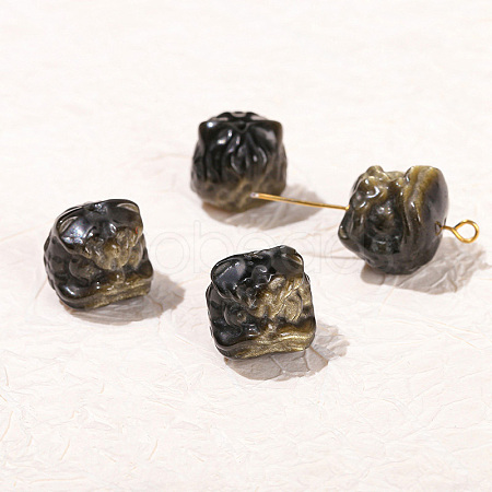 Natural Golden Sheen Obsidian Carved Beads PW-WG64738-03-1