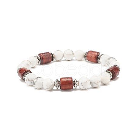 Natural Howlite Beaded Stretch Bracelet for Women or Men BJEW-JB07732-03-1