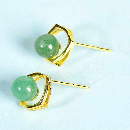 Natural Green Aventurine Studs Earrings PW-WG46384-06-1