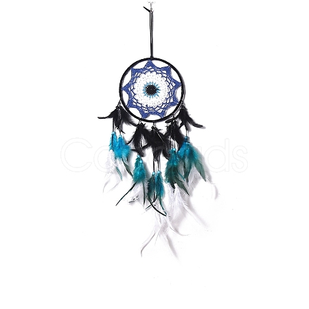 Evil Eye Cotton Woven Net/Web with Feather Hanging Decorations PW-WGF8508-01-1