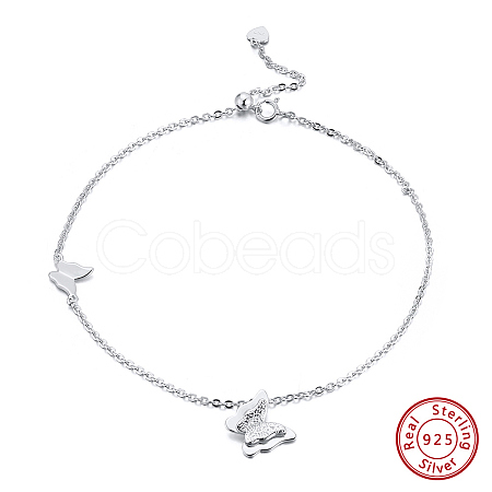 925 Sterling Silver Cable Chain Anklet AJEW-Z029-01P-1