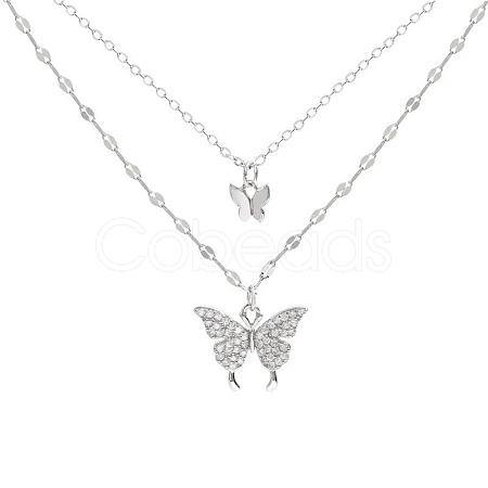 Double Layer Butterfly Alloy Cubic Zirconia Pendant Necklaces for Women FR3310-1