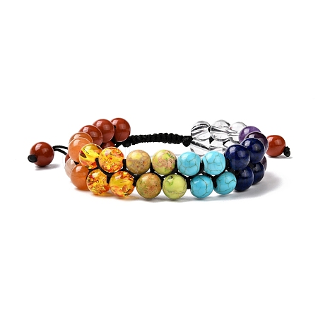 Round Imitation Amber & Mixed Stone Braided Bead Bracelet for Girl Wome X1-BJEW-JB06962-01-1