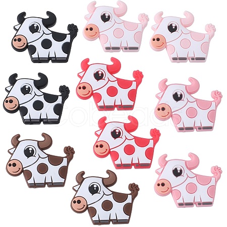 SUNNYCLUE 10Pcs 5 Colors Cow Silicone Beads SIL-SC0001-59-1