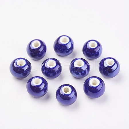Pearlized Dark Blue Handmade Porcelain Round Beads X-PORC-D001-12mm-14-1