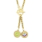 Ion Plating(IP) 304 Stainless Steel Green Yellow Enamel Letter & Eye Pendant Wheat Chain Necklaces, with Toggle Clasps, Golden, Letter O, 20.47~20.87 inch(52~53cm)