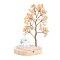 Natural Yellow Quartz Chips Tree of Life Decorations, Resin Stump with Wooden Base & Copper Wire & Snowman Feng Shui Energy Stone Gift for Home Office Desktop, 69~79x62~65x120mm