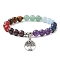 Chakra Gemstone Beaded Stretch Bracelets, Antique Silver Plated Alloy Tree of Life Charm Stretch Bracelets, Inner Diameter: 2-1/2 inch(6.3cm)