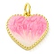 Brass Enamel Pendants, with Glitter and Jump Ring, Long-Lasting Plated, Real 18K Gold Plated, Heart Charm, Pearl Pink, 15x15x3mm, Hole: 3.5mm