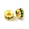 Brass Cubic Zirconia Spacer Beads, Long-Lasting Plated, Lead Free & Cadmium Free, Rondelle, Dark Green, 4x2mm, Hole: 1.4mm