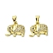 Rack Plating Brass Micro Pave Clear Cubic Zirconia Pendants, Long-Lasting Plated, Lead Free & Cadmium Free, Elephant, Real 18K Gold Plated, 13x16.5x4mm, Hole: 2.5x4.5mm