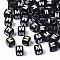 Opaque Acrylic Beads, Horizontal Hole, Alphabet Style, Cube, Black & White, Letter.M, 5x5x5mm, Hole: 2mm, about 400pcs/40g