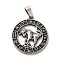 304 Stainless Steel Pendants, Flat Round with Twelve Constellations Charms, Antique Silver, Gemini, 28x25x2mm, Hole: 7x5mm