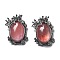 Cherry Quartz Glass Pendants, Oval Charms with Brass Leaves, Antique Silver, Lead Free & Cadmium Free, 28x21x9mm, Hole: 6.5x3mm