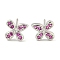 Rack Plating Brass Micro Pave Clear Cubic Zirconia Stud Earrings, with Ear Nuts, Long-Lasting Plated, Flower, Medium Violet Red, 7.5x8.5mm