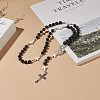 Natural Lava Rock & Synthetic Turquoise Cross Rosary Bead Necklace NJEW-JN04202-2