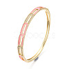 Clear Cubic Zirconia Oval Wrap Hinged Bangle with Enamel BJEW-N012-019-4