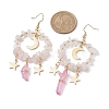 Natural Rose Quartz Chip & Dyed Quartz Crystal Beaded Ring Dangle Earrings EJEW-TA00357-03-3