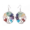 Natural & Synthetic Mixed Gemstone Chips Braided Ring with Tree of Life Dangle Earrings EJEW-JE04881-01-3