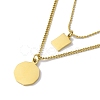 Flat Round & Rectangle with Word Good Luck Pendant Double Layered Necklace NJEW-F298-11G-3