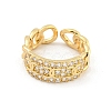 Chain Brass Micro Pave Clear Cubic Zirconia Open Cuff Rings RJEW-G309-36G-2