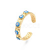 Real 18K Gold Plated Brass Open Cuff Ring with Enamel Evil Eye for Women RJEW-Q166-02C-2