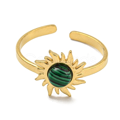 Ion Plating(IP) 304 Stainless Steel Synthetic Malachite Cuff Rings G-Z056-01G-02-1