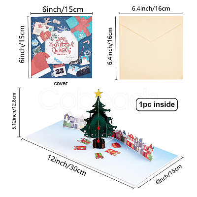 Rectangle 3D Christmas Trees Pop Up Paper Greeting Card AJEW-WH0289-25-1