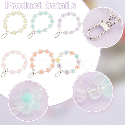 WADORN 6pcs 6 colors Candy Color Flower Beaded Bracelet Resin Pendant Decorations HJEW-WR0001-05-1