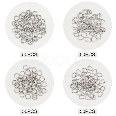 DICOSMETIC 200Pcs 4 Style 304 Stainless Steel Jump Rings STAS-DC0005-83-1