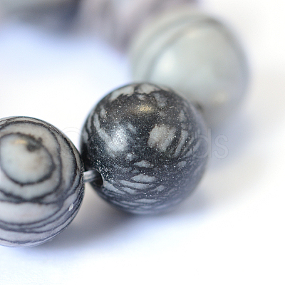 Natural Black Silk Stone/Netstone Round Bead Strands G-E334-4mm-05-1