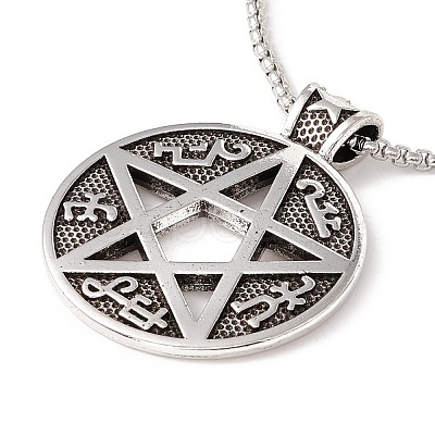 Alloy David Star Pendant Necklace with 201 Stainless Steel Box Chains NJEW-E016-12AS-1