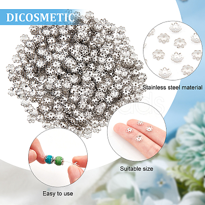 DICOSMETIC 1000Pcs 304 Stainless Steel Bead Caps STAS-DC0012-14-1