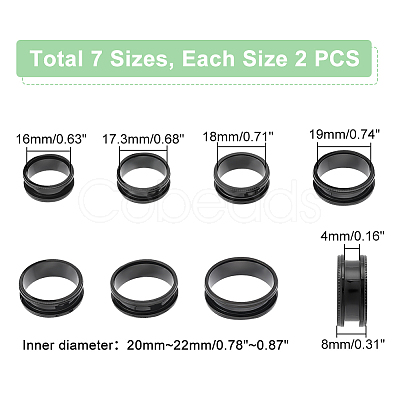 Unicraftale 14pcs 7 size Unisex Titanium Steel Grooved Finger Ring Sets RJEW-UN0002-65EB-1