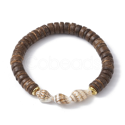 Natural Coconut and Shell Beaded Stretch Bracelets BJEW-JB09978-1